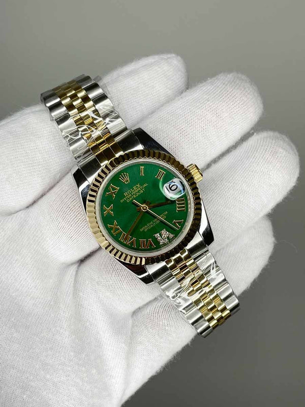 Rolex Date Just 31mm Jubile Gold Steel Black Stone