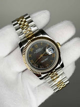 Rolex Date Just 36mm Jubile Gold Steel Gray Roma
