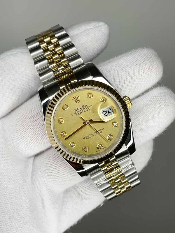 Rolex Date Just 36mm Jubile Gold Steel Stone