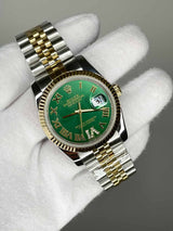 Rolex Date Just 36mm Jubile Green & Gold - Women's